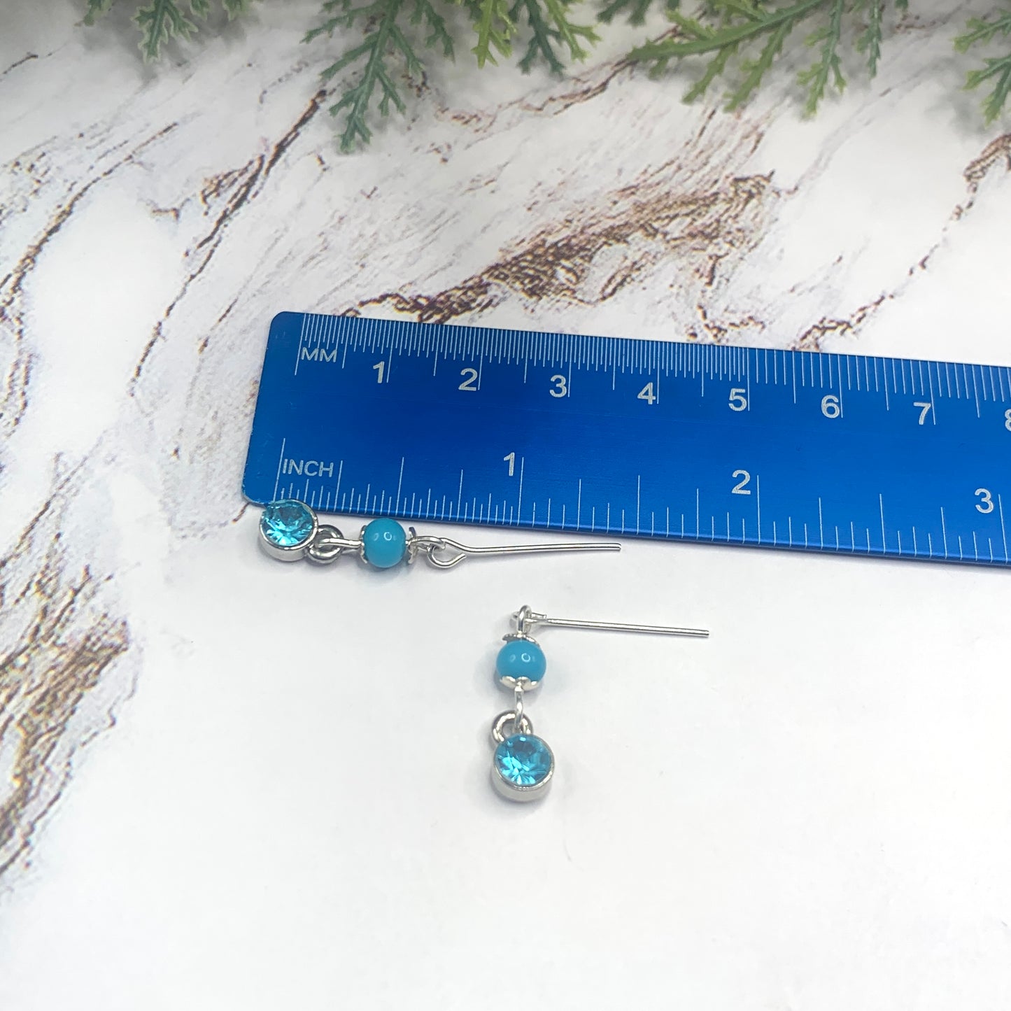 Blue Turquoise Bead Rhinestone Pendant Necklace Earring Set 18-22” Doll Jewelry