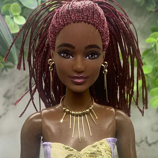 Gold Tone Multi Dangle Necklace Earring Set • 10-12” 1:6 Doll Jewelry