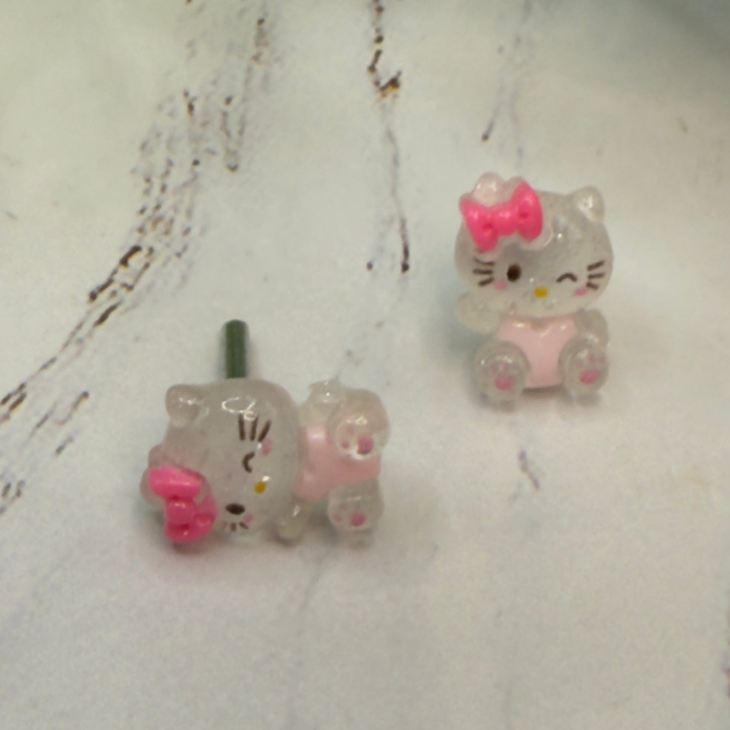 Hello Cat Kitty Pink Bow Post Doll Earrings •2mm Post fit 18 Inch Fashion Doll
