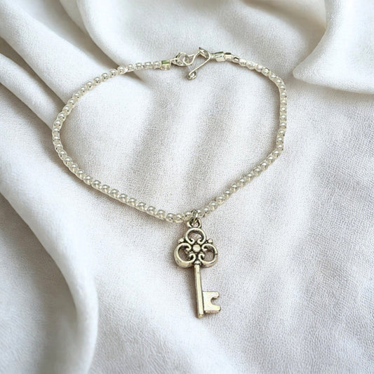 Silver Key Charm Pearl Cup Chain Doll Necklace • 18 Inch Fashion Doll Jewelry