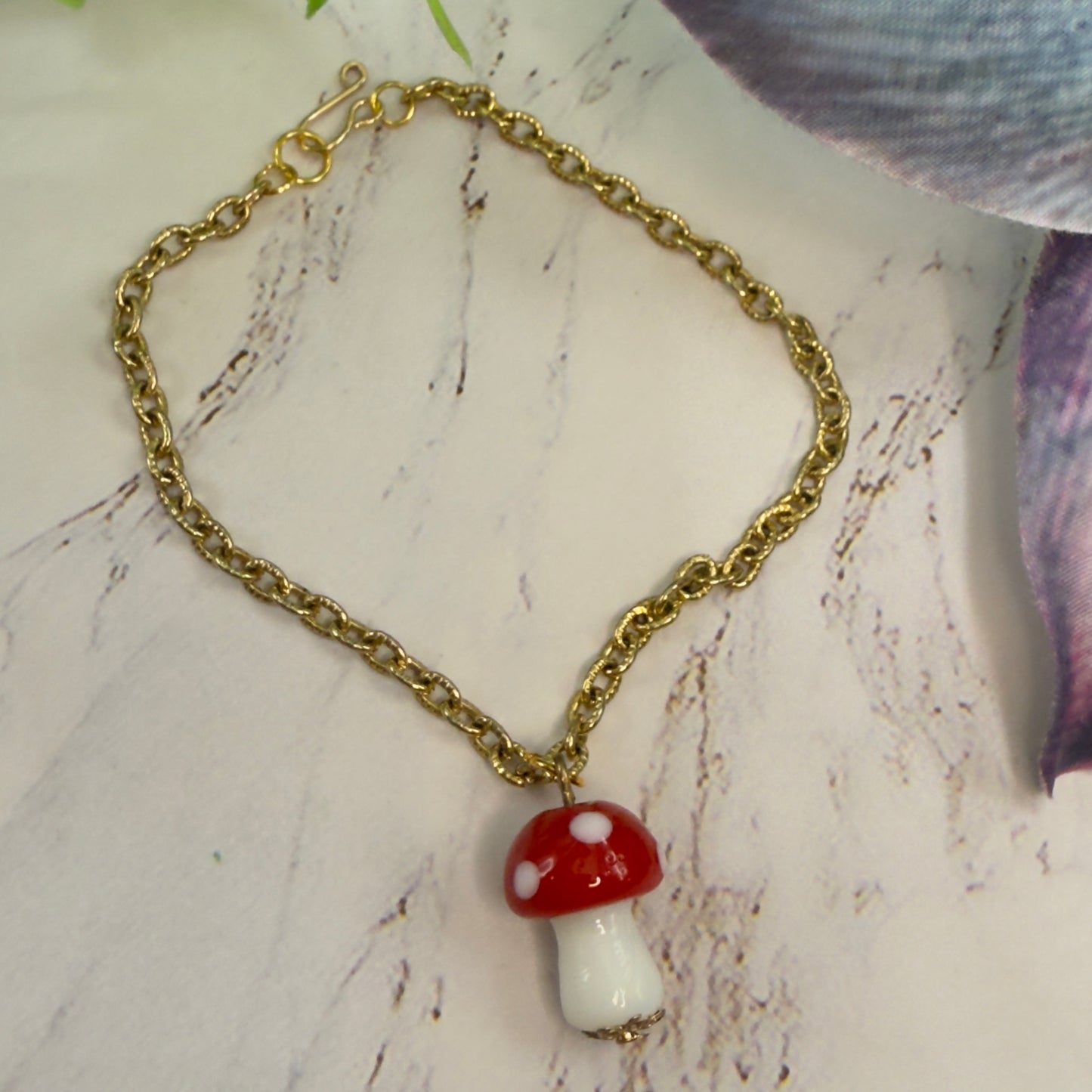 Red White Glass Mushroom Pendant Doll Necklace • 18 Inch Fashion Doll Jewelry