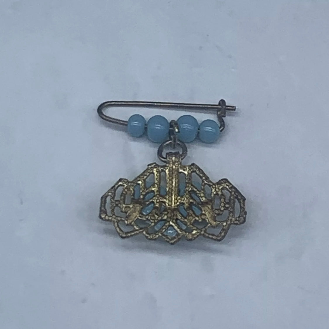 Blue Heart Beaded Gold Filigree Hair Clip Barrette • 18” Fashion Doll Accessory