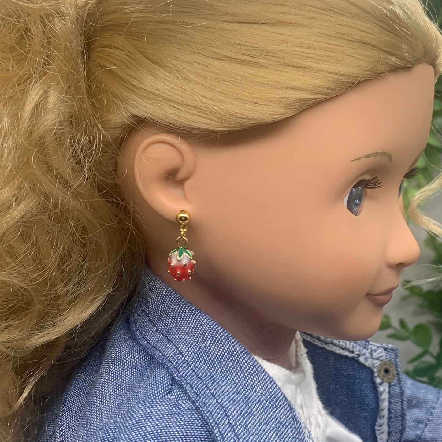Red Strawberry Gold Post Dangle Doll Earrings • 18 Inch Fashion Doll Jewelry