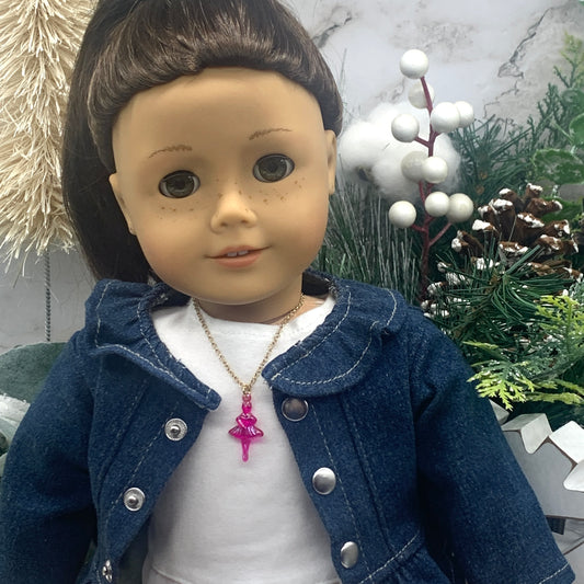 Pink Ballerina Dancer Pendant Doll Necklace •18 inch Fashion Doll Jewelry