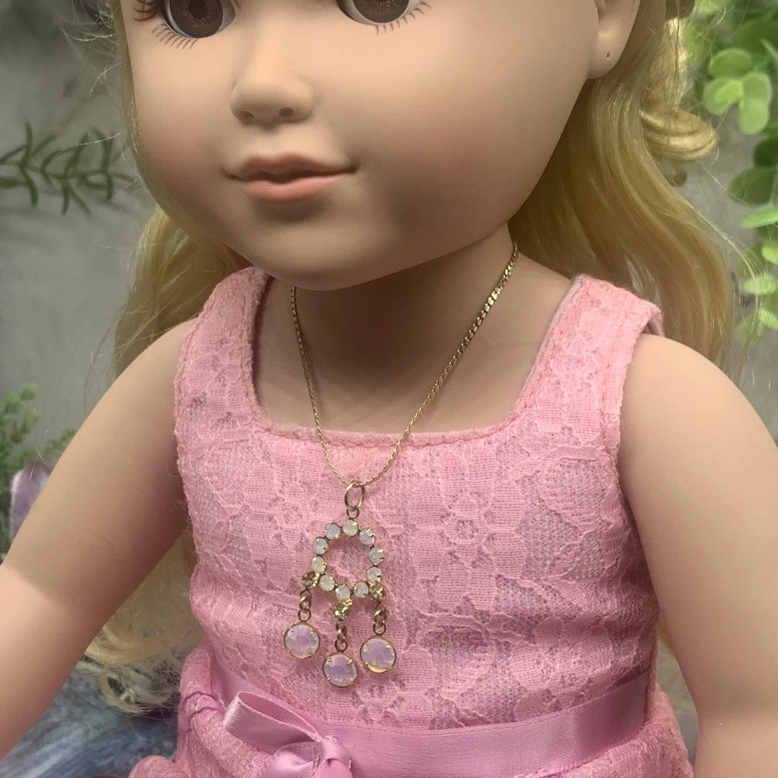 Crystal Rhinestone Gold Dangle Pendant Doll Necklace • 18” Fashion Doll Jewelry