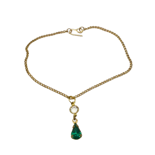 Green Teardrop Rhinestone Gold Doll Necklace • 18 Inch Fashion Doll Jewelry