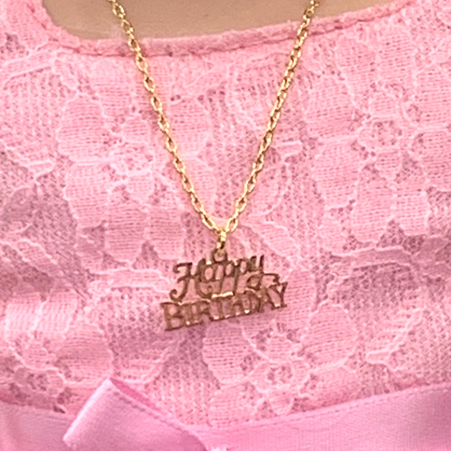 Happy Birthday Pendant Gold Chain Doll Necklace • 18 Inch Doll Jewelry
