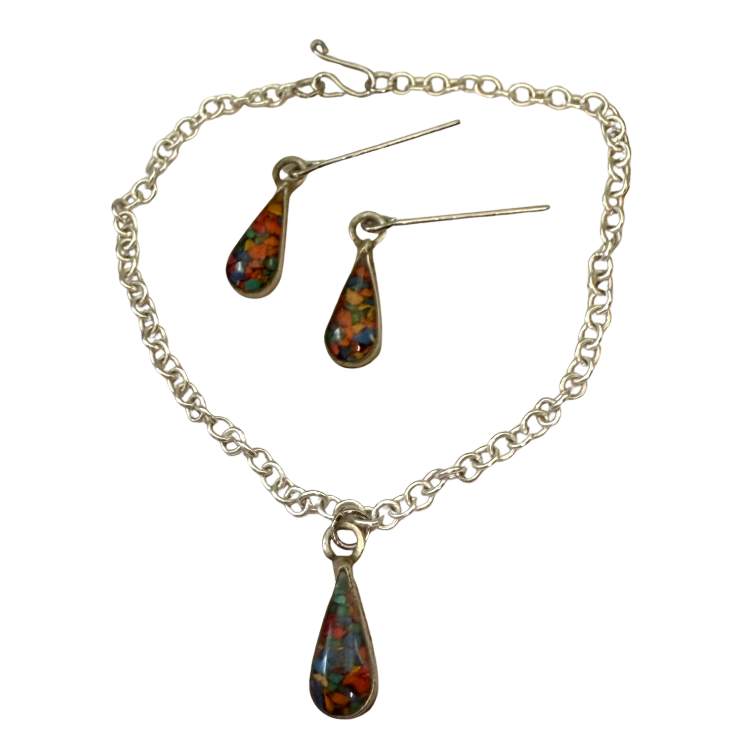 Multi Color Enamel Teardop Shape Necklace & Earrings Set • 18 Inch Fashion Doll Jewelry