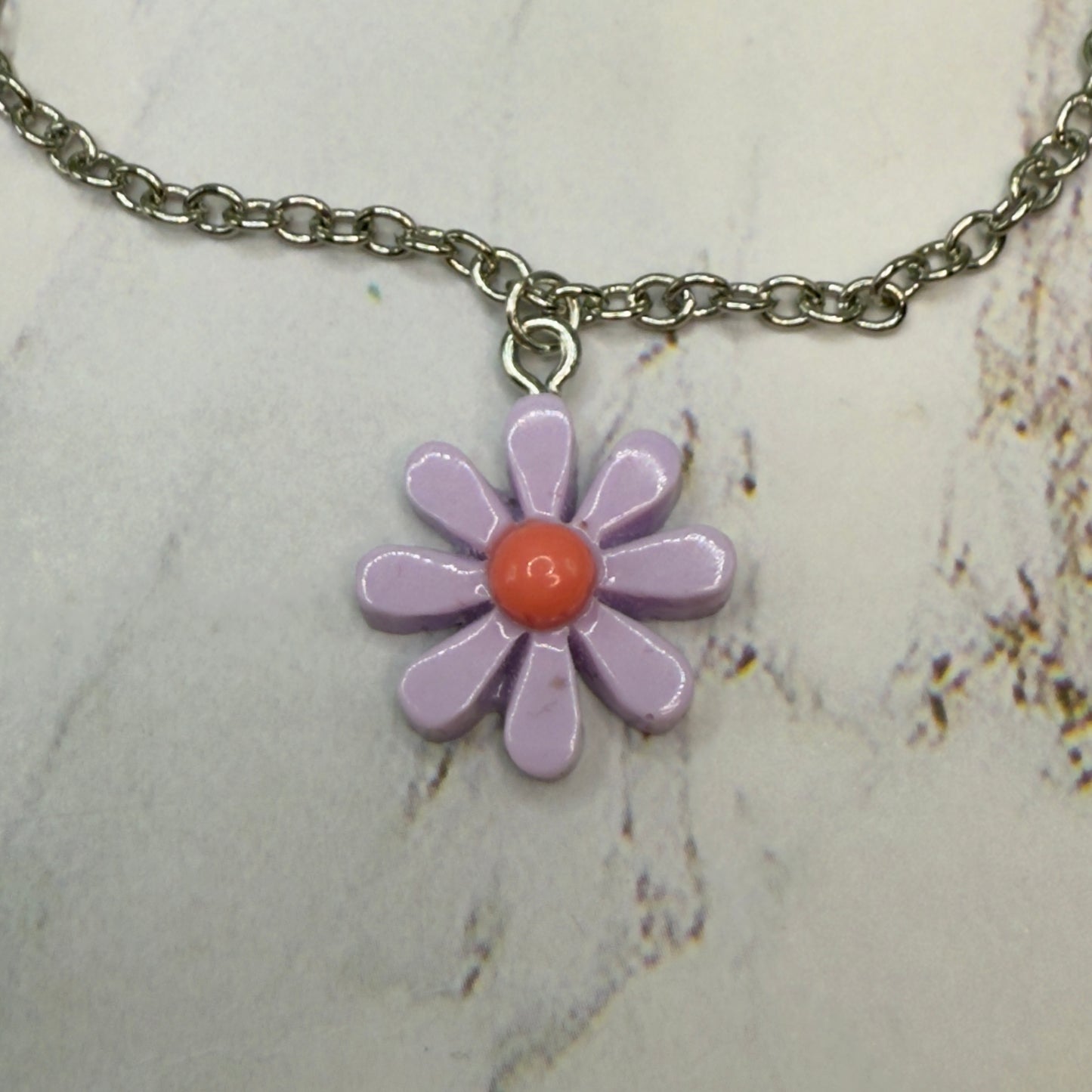 Purple Flower Daisy Charm Silver Chain Doll Necklace• 18 Inch Fashion Doll Jewelry