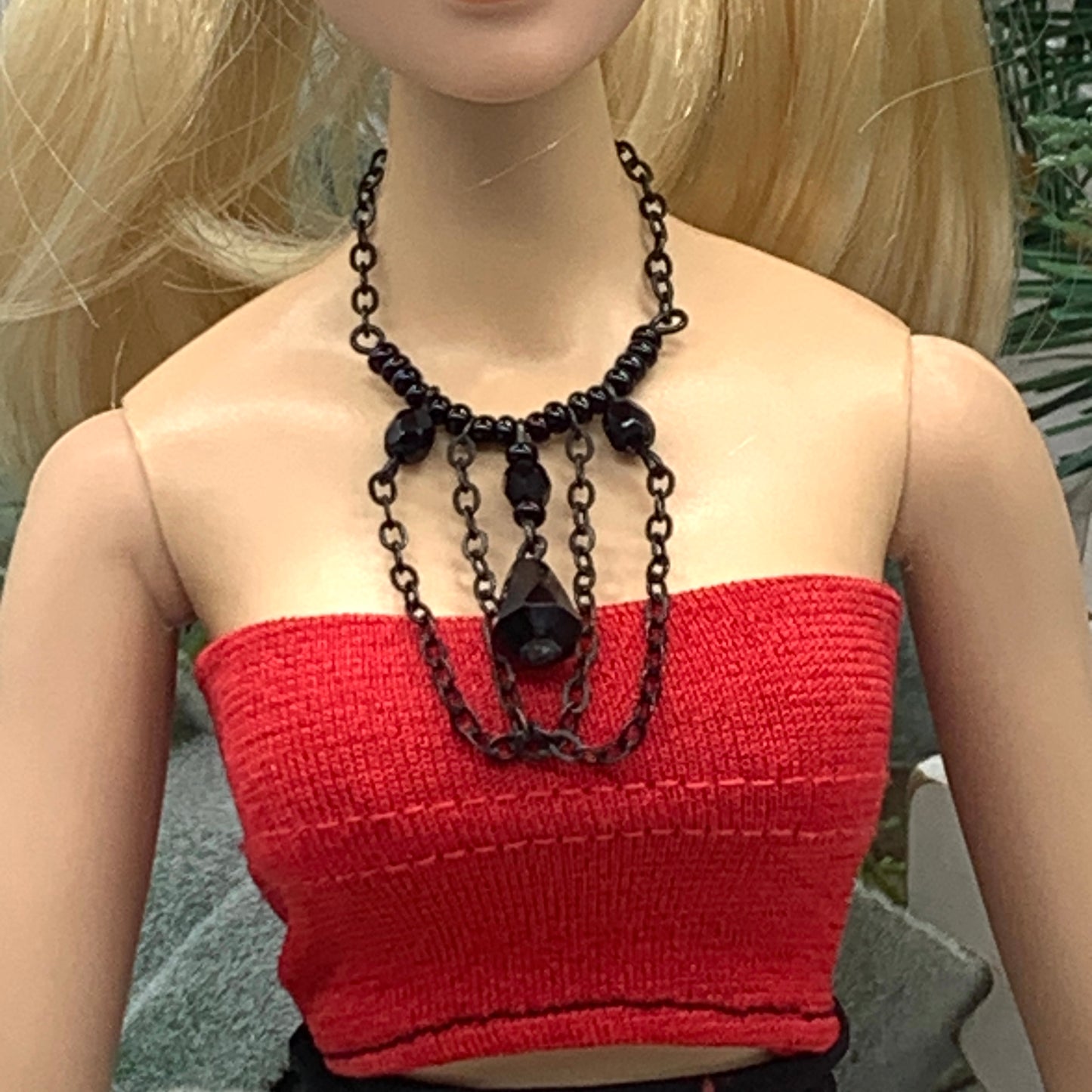 Black Crystal Chain Doll Necklace Earring Set • 16 Inch Fashion Doll Jewelry