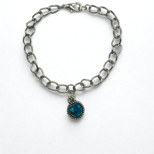 Round Turquoise Rhinestone Pendant Silver Link Doll Necklace • 18 Inch Fashion Doll Jewelry