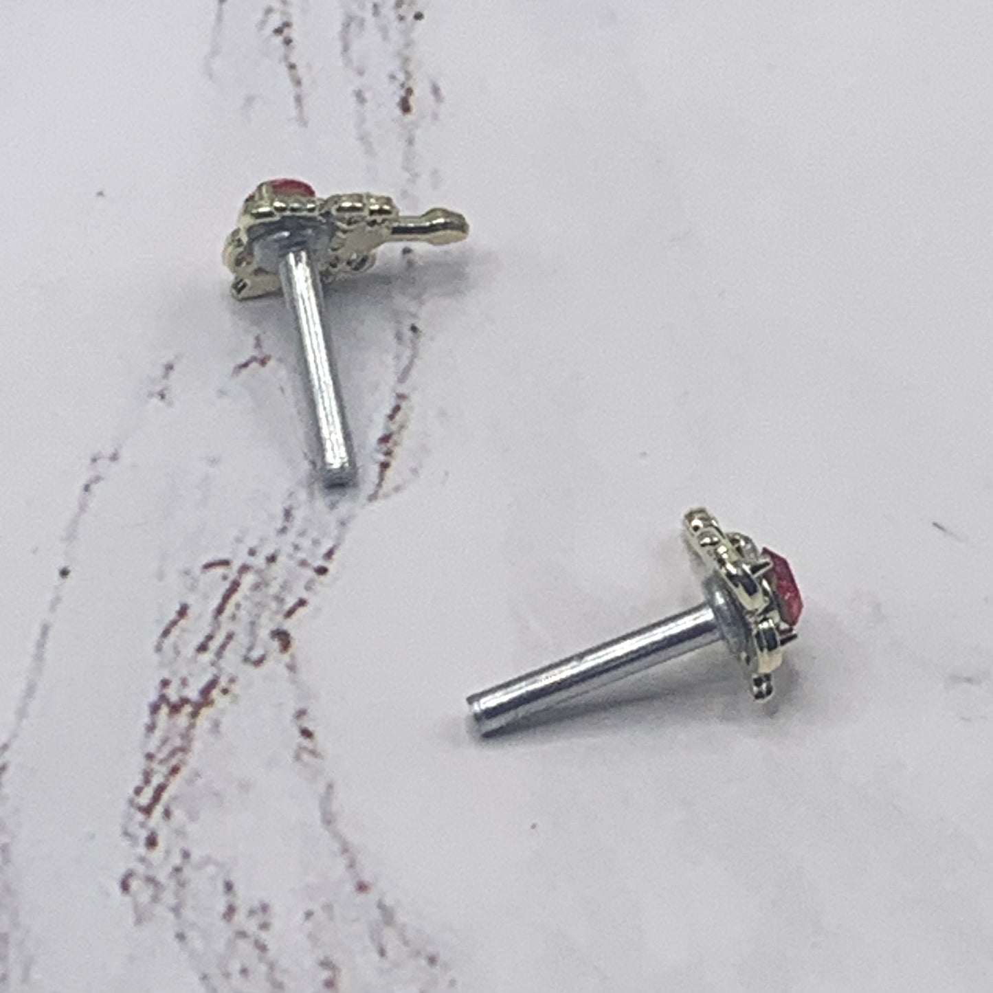 Red Rhinestone Gold Heart Post Doll Earrings 2mm Post • fits 18” American Girl