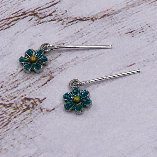 Turquoise Blue Flower Enamel Dangle Doll Earrings · 14 Inch Doll Jewelry