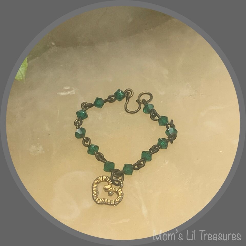 Green Bead Gold Heart Pendant Doll Necklace - RH • 10-12” Fashion Doll Jewelry