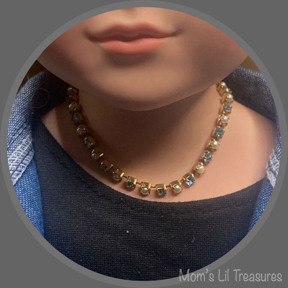 Turquoise Rhinestone & Pearl Doll Necklace • 18 Inch Fashion Doll Jewelry