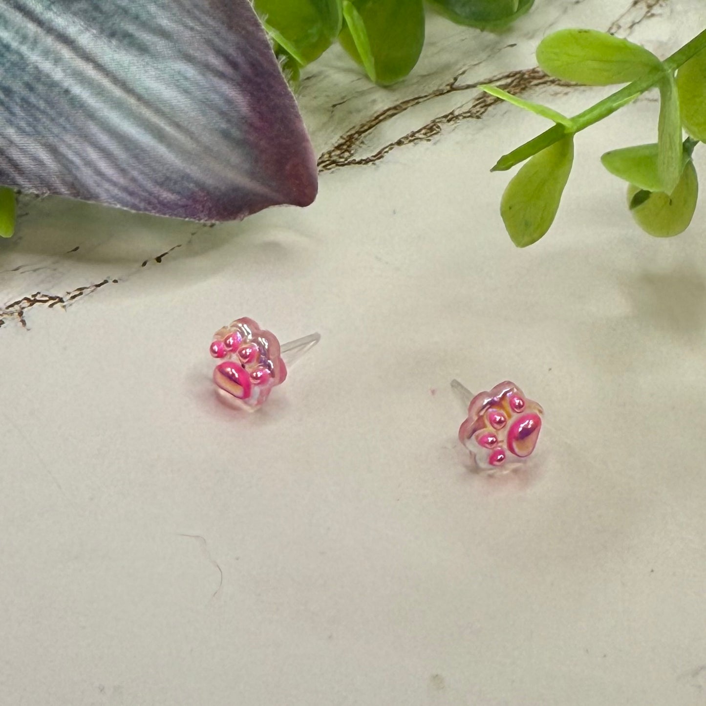 Pink Translucent Acrylic Paw Print Post Doll Earrings • 18 Inch Fashion Doll Jewelry