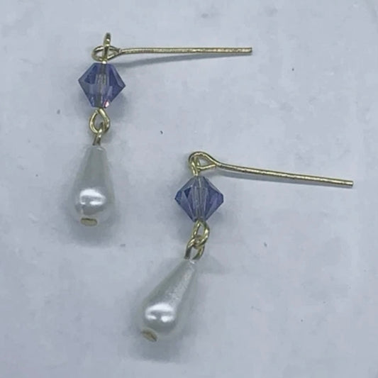 Purple Glass Crystal Teardrop Pearl Dangle Doll Earrings • 18 Inch Doll Jewelry
