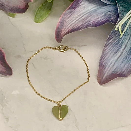 Green Glass Heart Pendant Gold Tone Necklace • 18 Inch Fashion Doll Jewelry