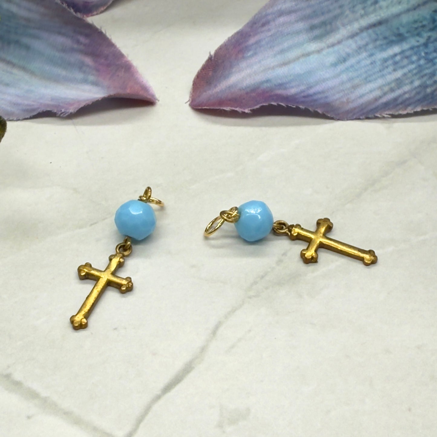 Gold Cross Blue Glass Doll Earring DANGLE ONLY • 18” Fashion Doll Jewelry