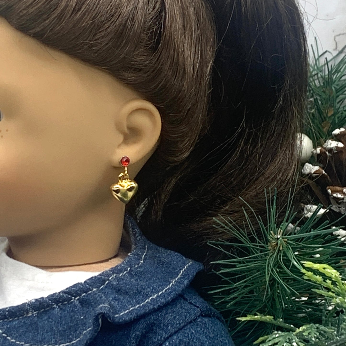Gold Heart Doll Earring DANGLES • fits 18” American Girl Doll