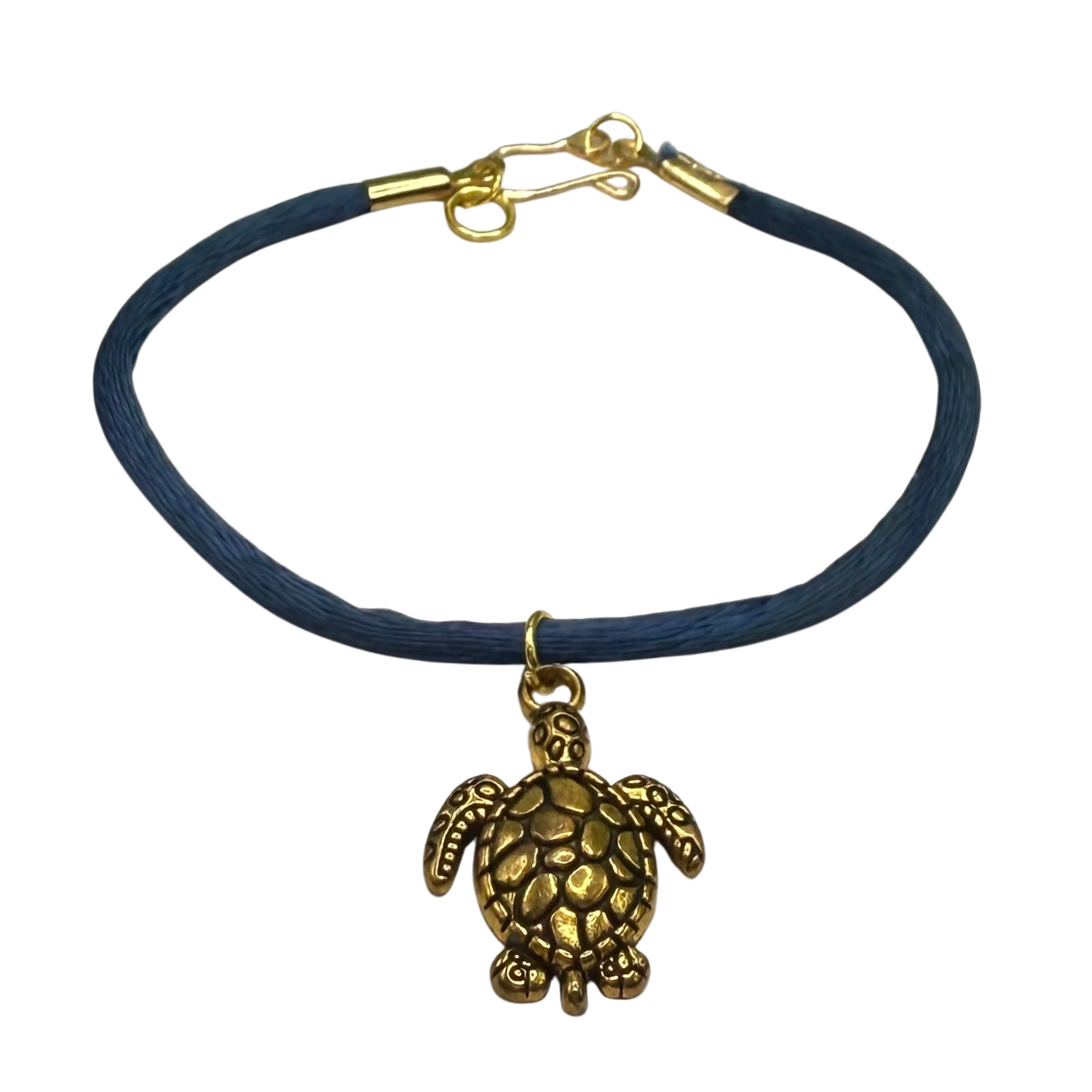 Gold Turtle Charm Blue Fabric Cord Doll Necklace• 18 Inch Fashion Doll Jewelry
