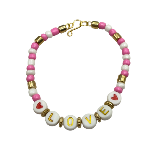 LOVE Pink White Gold Beaded Valentine’s Day Doll Necklace • 18 Inch Fashion Doll Jewelry