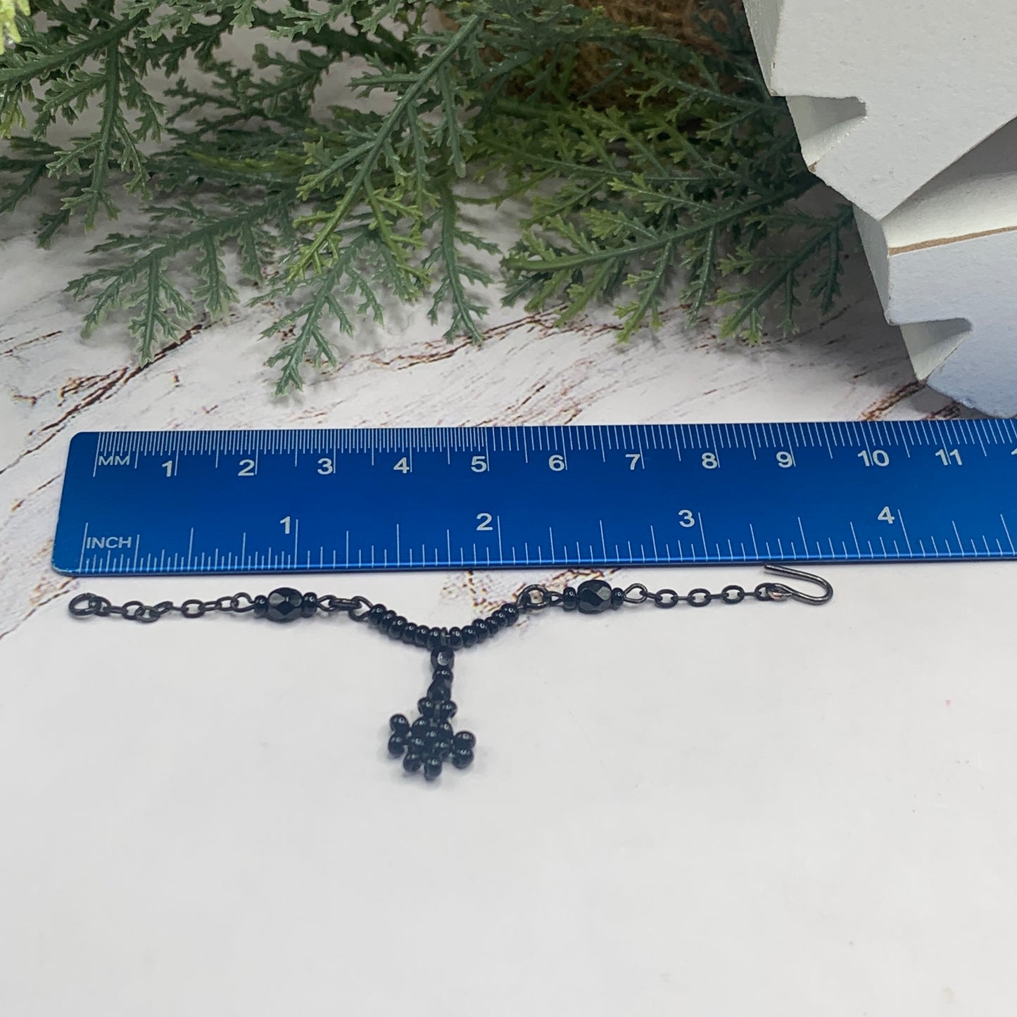 Black Beaded Y Drop Flower Doll Necklace Matching Earring Set • 16” Doll Jewelry