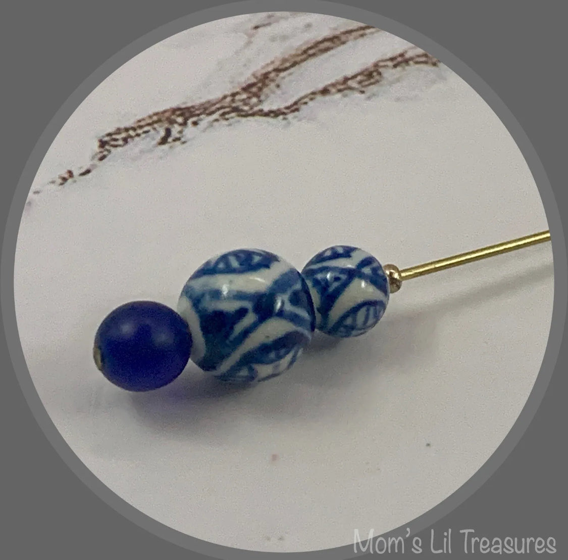 Blue White Glass Beaded 5” Pin • Hatpin - Stick Pin