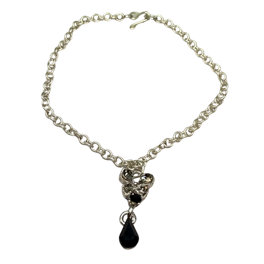 Clear Rhinestone Butterfly Black Teardrop Pendant Silver Chain Doll Necklace • 18 Inch Fashion Doll Jewelry