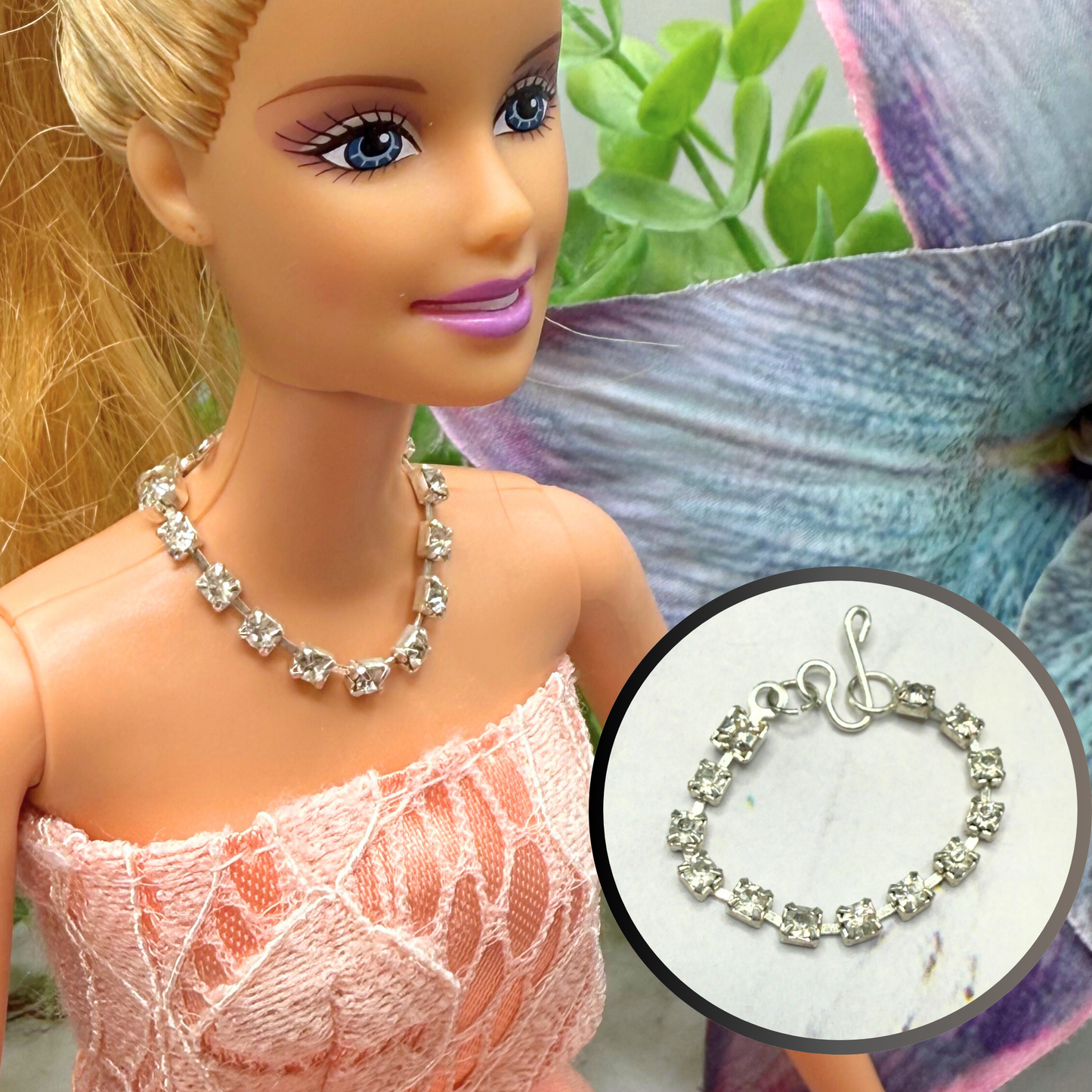 Clear Rhinestone Silver Doll Necklace • 10-12” 1:6 Fashion Doll Jewelry