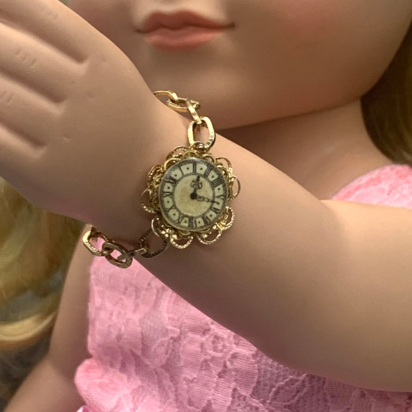 Gold Tone Filigree Watch Bracelet • 18 Inch Fashion Doll Jewelry