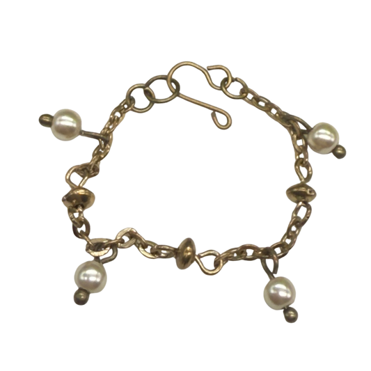 Pearl Dangle Gold Chain Doll Bracelet