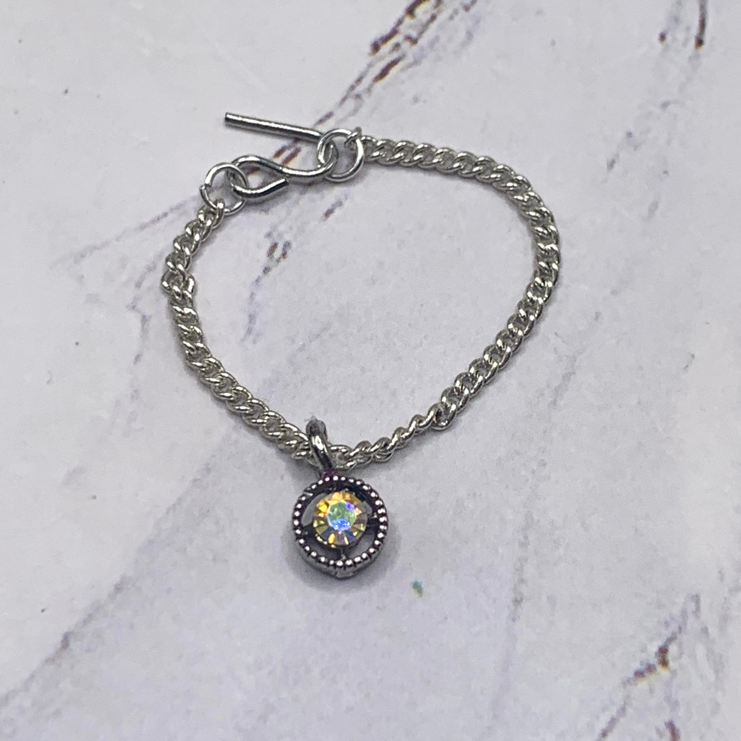 AB Rhinestone Pendant Silver Choker Chain Doll Necklace • 16” Doll Jewelry
