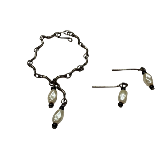 Black Chain Pearl Dangle Doll Necklace & Earrings Set • 16 Inch Fashion Doll Jewelry