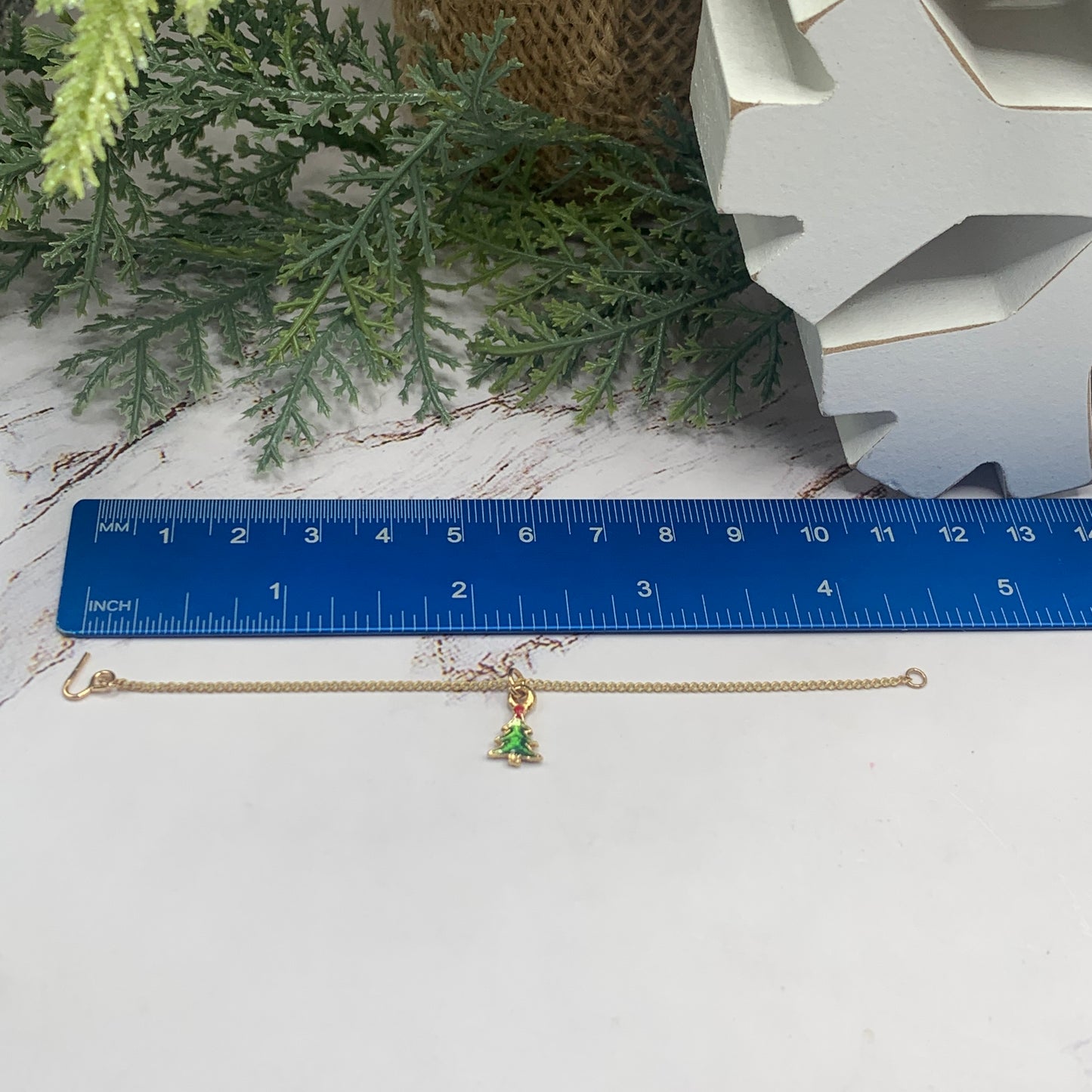 Christmas Tree Charm Gold Chain Doll Necklace • 16 inch Fashion Doll Jewelry