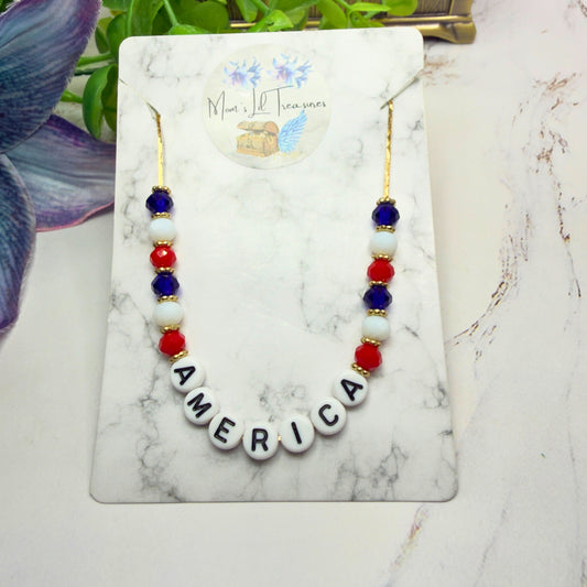 America Red White Blue Beaded Charm Doll Necklace for 18 Inch Fashion Doll