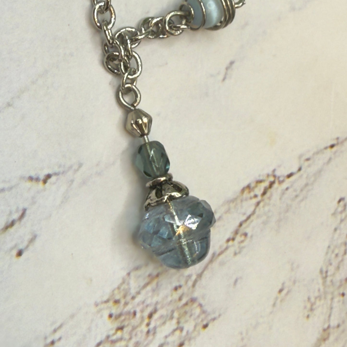 Light Blue Glass Silver Chain Pendant Doll Necklace • 14 Inch Fashion Doll Jewelry