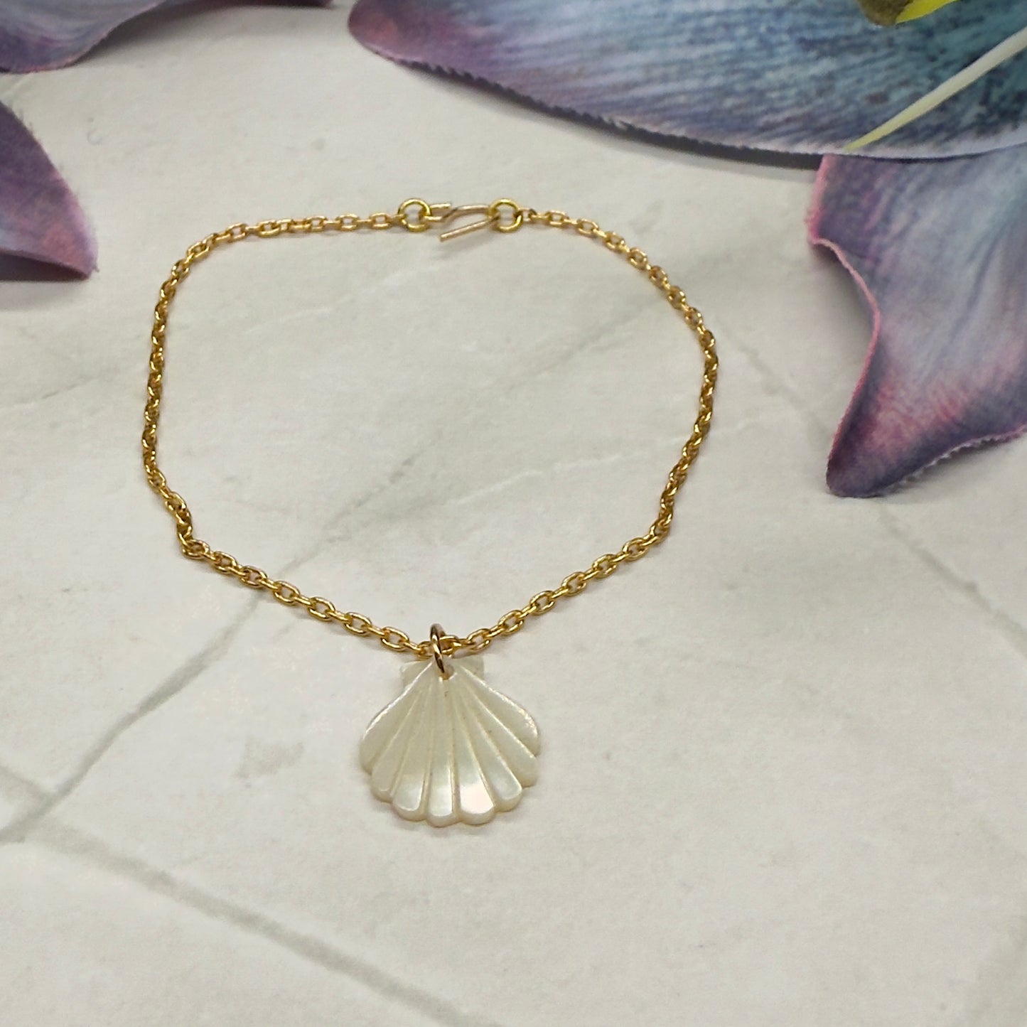 Seashell Beach MOP Charm Gold Chain Doll Necklace • 18 inch Fashion Doll Jewelry