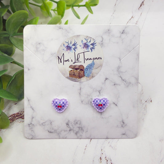 Purple Lattice Design Heart Post Doll Earrings • 18 Inch Fashion Doll Jewelry