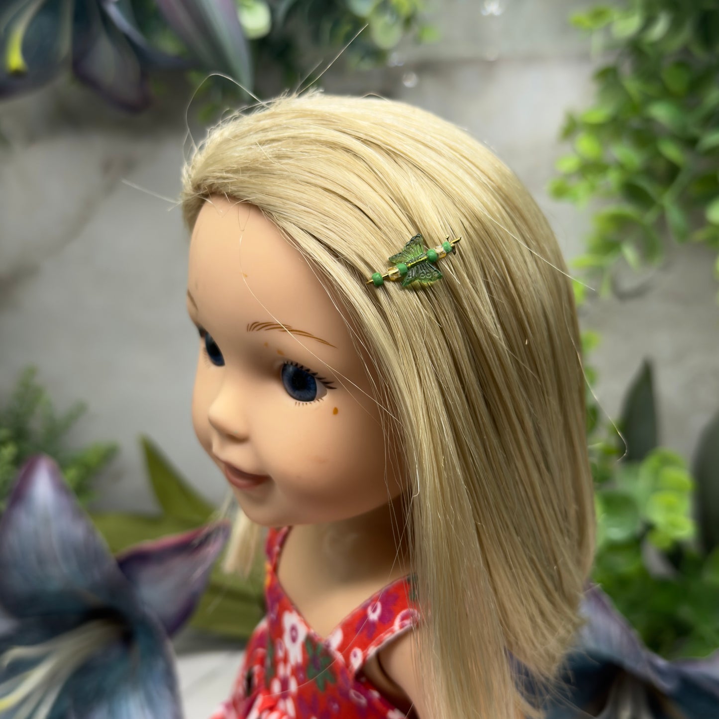 Green Butterfly Doll Hair Barrettes 14-18” Fashion Dolls • Doll Hair Accessories