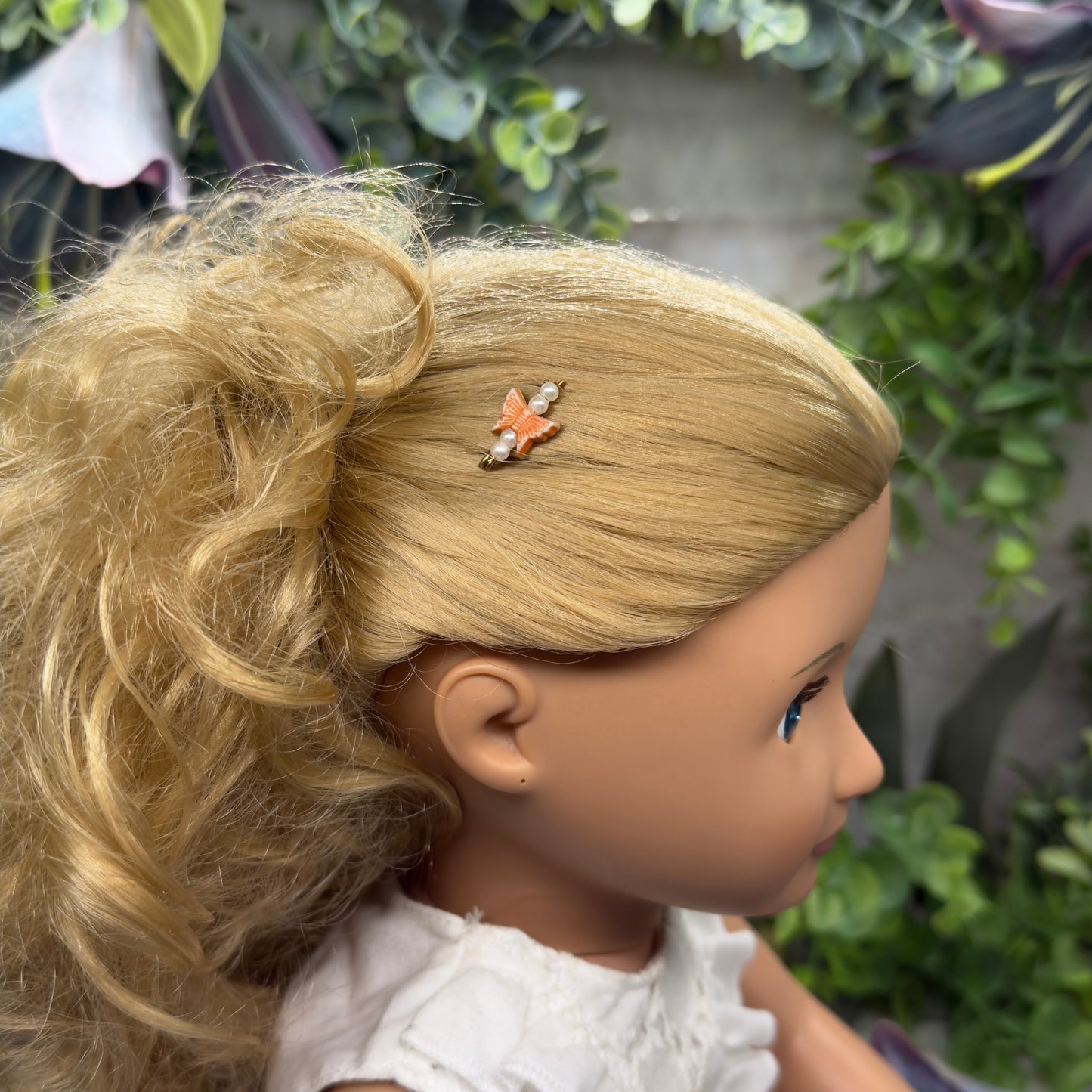 Orange & Pearl Beaded Butterfly Doll Hair Barrettes 14-18” Fashion Dolls • Doll Hair Accessories