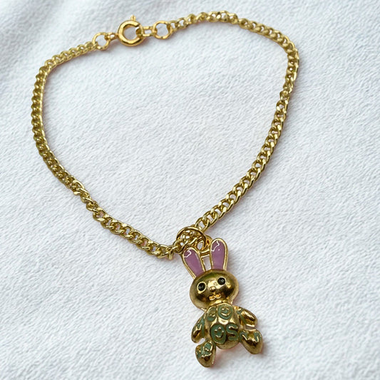 Bunny Purple & Green Enamel Detail Charm Doll Necklace Easter • 18 Inch Fashion Doll Jewelry