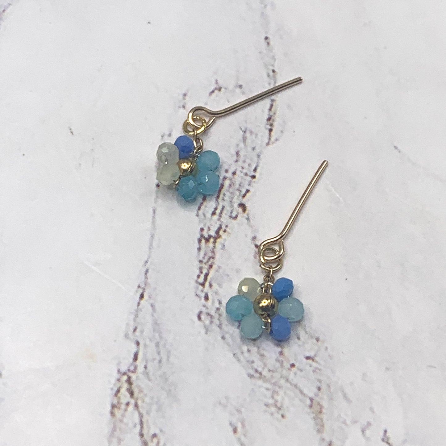 Blue Glass Flower Design Gold Chain Necklace Earrings Set • 18” Doll Jewelry