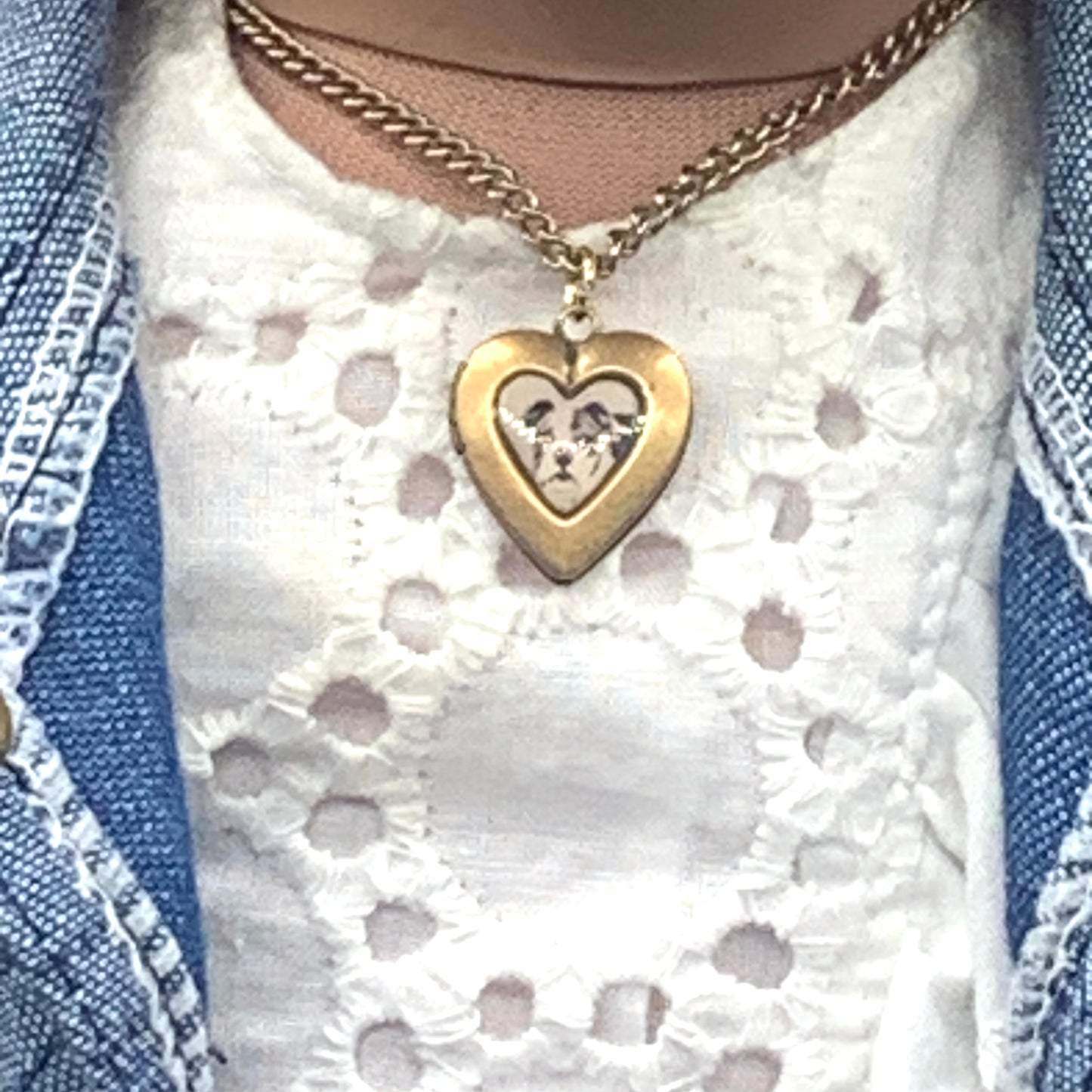 Gold Heart Locket w/ Dog Pic Chain Doll Necklace • 18 inch Fashion Doll Jewelry