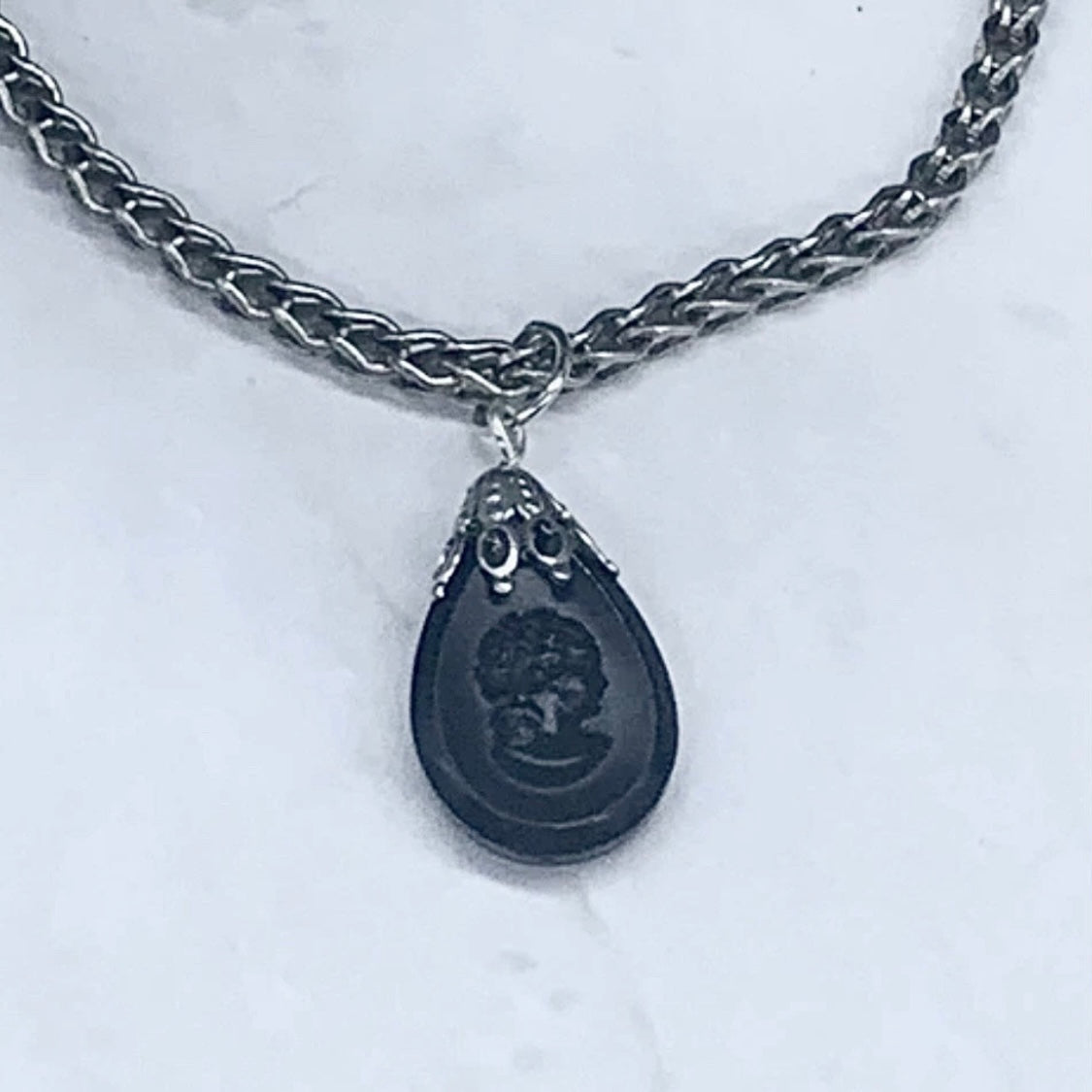 Black Teardrop Cameo Pendant Chain Doll Necklace • 18 inch Fashion Doll Jewelry