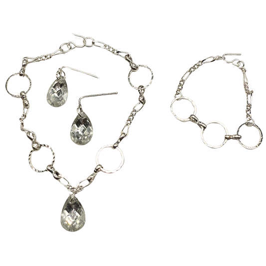 Clear Rhinestone Teardrop Doll Necklace Earring Bracelet Set 18” Doll Jewelry