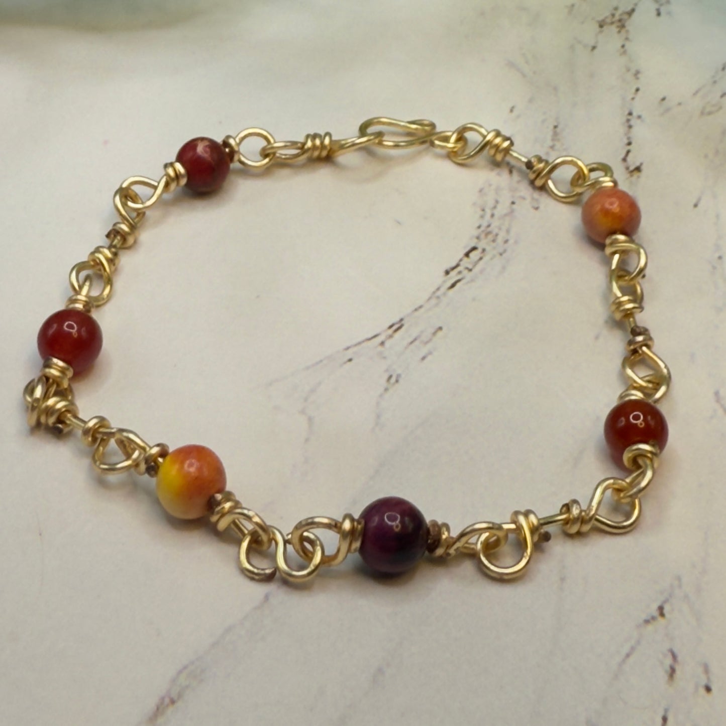 Red Coral Glass Bead & Gold Twist Link Doll Necklace • 18 Inch Fashion Doll Jewelry