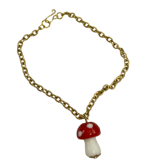 Red White Glass Mushroom Pendant Doll Necklace • 18 Inch Fashion Doll Jewelry