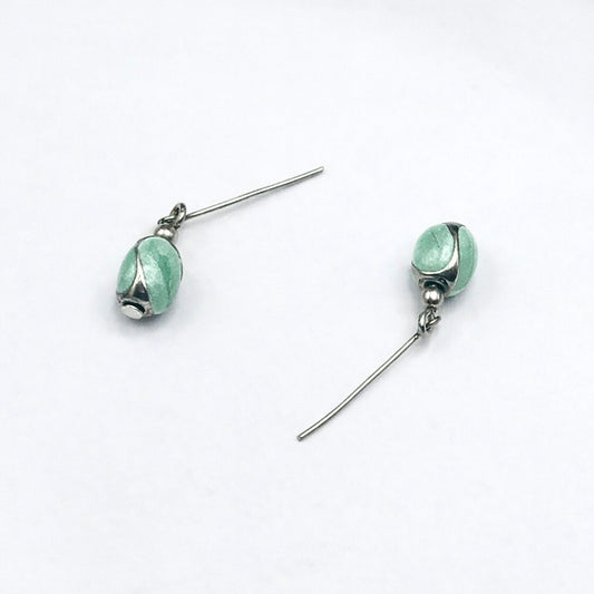 Green Enamel Swirl Silver Tone Dangle Doll Earrings · 14 Inch Doll Jewelry