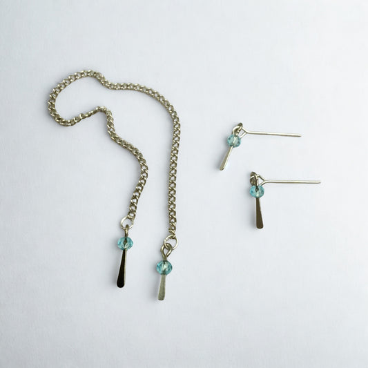 Light Blue Crystal Silver Dangle Wrap Layer Style Doll Necklace / Belt & Earrings • 10-12 Inch Fashion Doll Jewelry 1:6